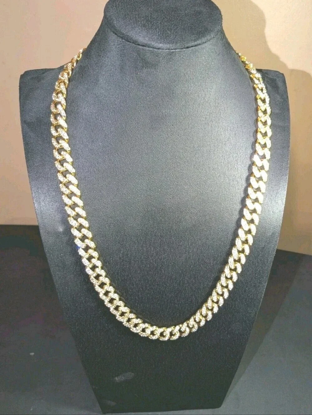 Men's Hip Hop 12mm Golden Cuban Link Chain Necklace with cubic zirconia Stones